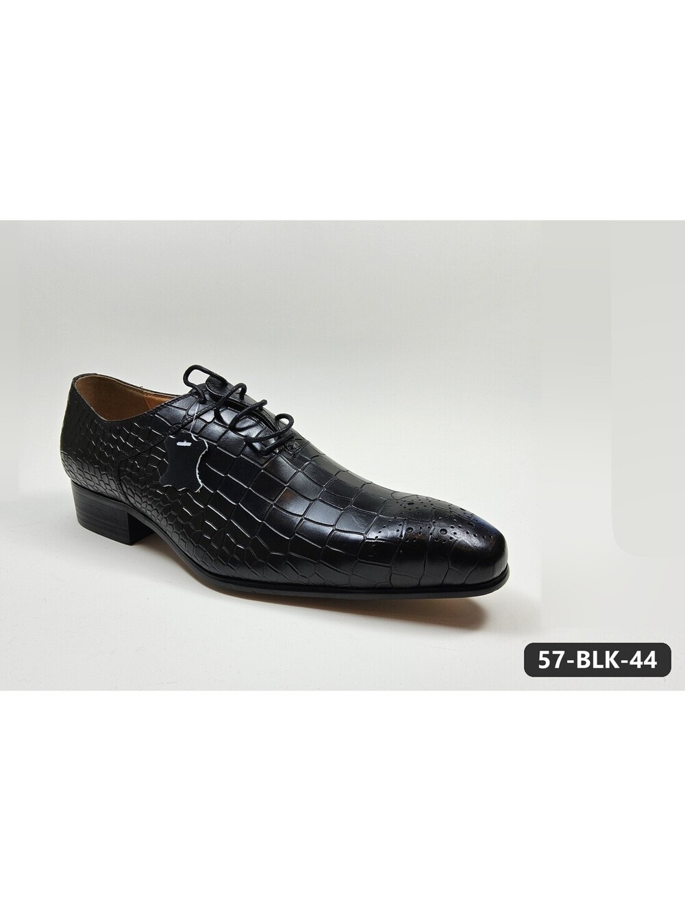 Men's Black Croc-Embossed Lace-Up Oxfords with Brogue Toe